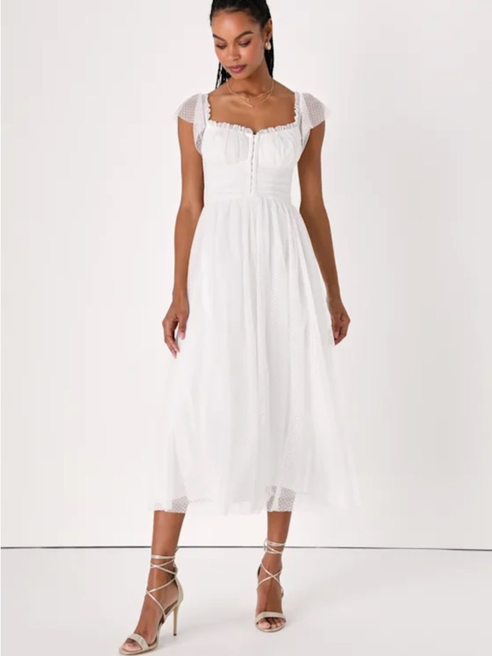 Lulu's Midi Dress Womens Medium Regal Radiance White Tulle Corset Coquette Fairy